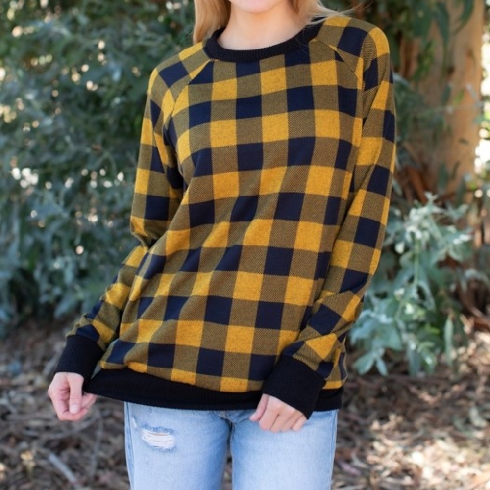 Buffalo Plaid Sweater in Mustard